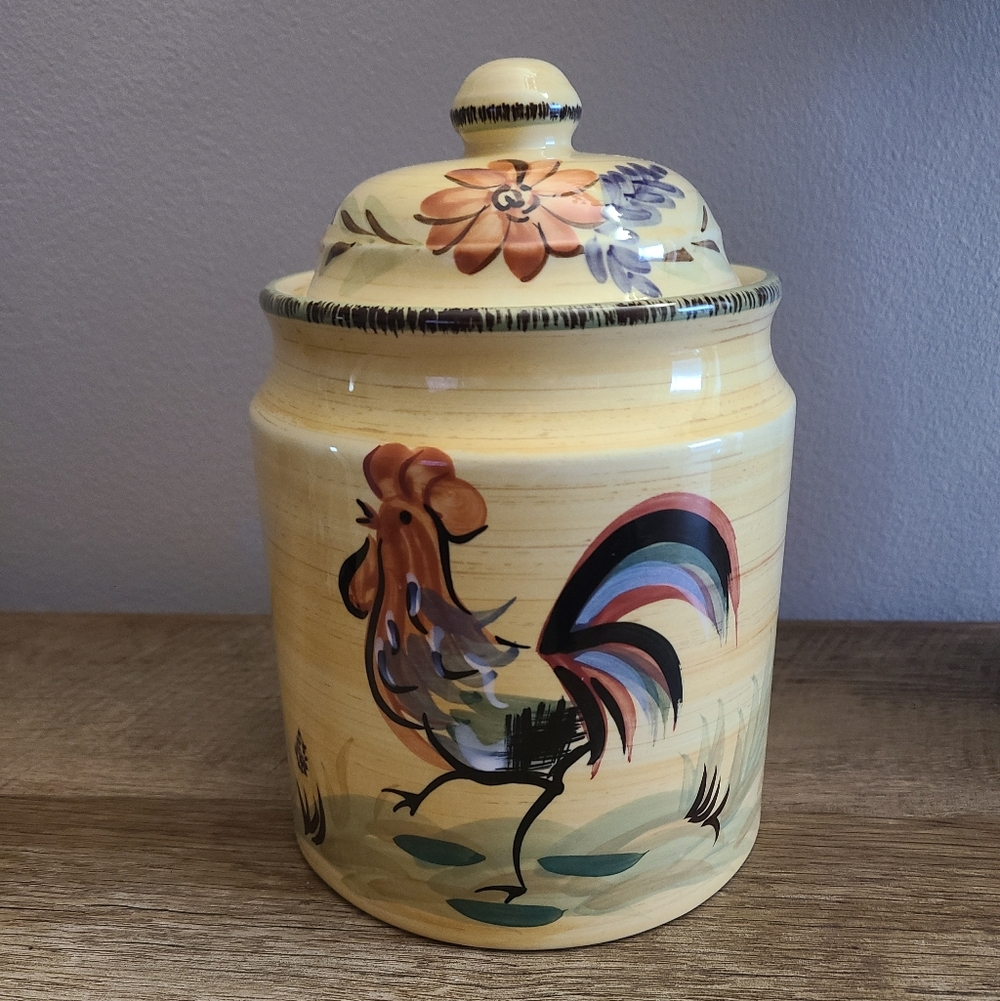 🐓Vintage ROOSTER Hand-Painted Ceramic Canister Jar